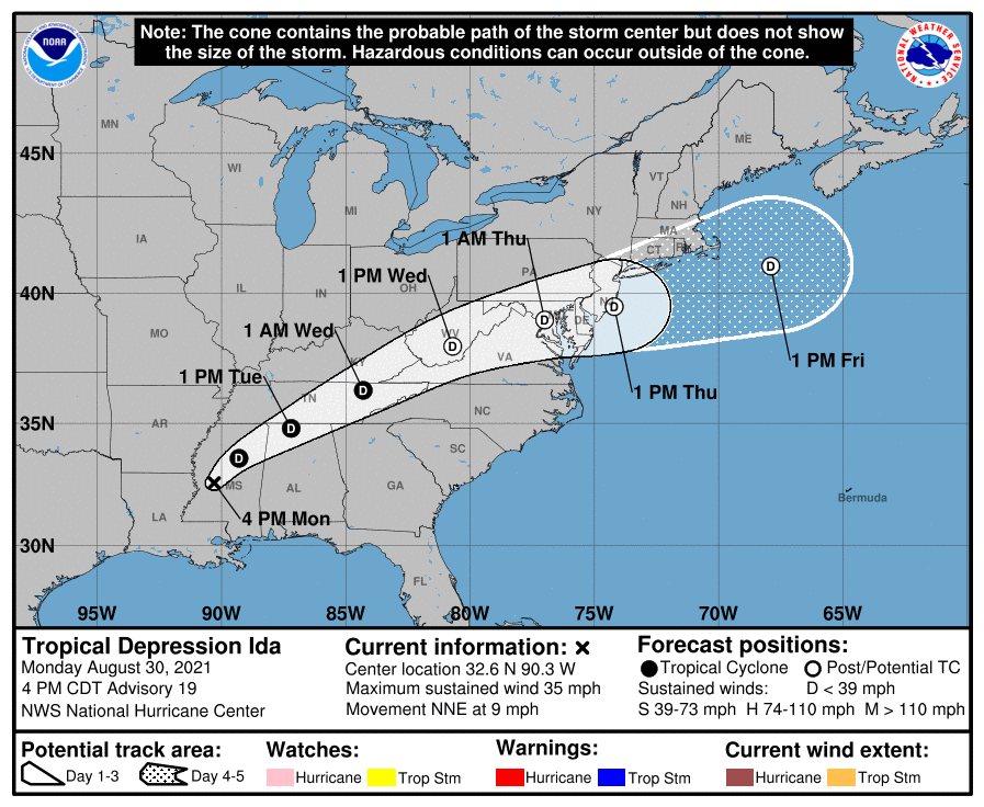 Tropical Depression Ida's Forecasted Trajectory