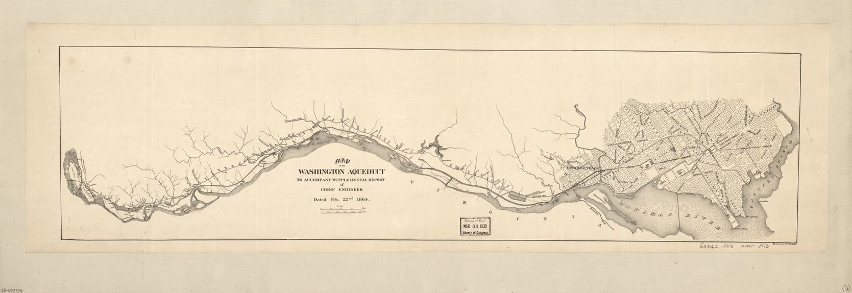 Map of the Washington Aqueduct. (Courtesy of The Library of Congress) Map of the Washington Aqueduct. (Courtesy of The Library of Congress)